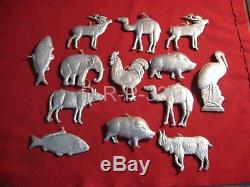 Antique SILVER, Christmas Ornaments DRESDEN pressed old cardboard animals 13