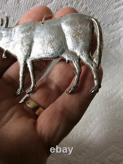 Antique Silver Dresden Cow Christmas Tree Ornament