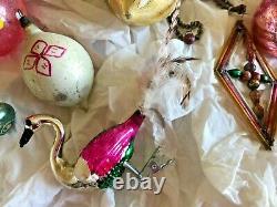 Antique Vintage Lot of 16 Mercury glass ornaments Painted pink silver teardrops