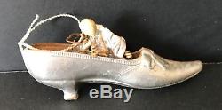 Antique Vintage Silver Dresden Shoe Candy Container German Christmas Ornament