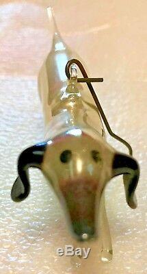 Antique Vintage Silver Running Dog Art Glass German Figural Christmas Ornament