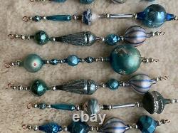 Antique Vtg Silver & Blue Mercury Glass Icicle Feather Tree Ornament Garland