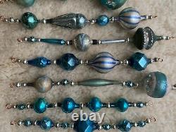 Antique Vtg Silver & Blue Mercury Glass Icicle Feather Tree Ornament Garland