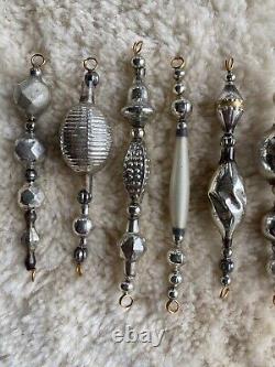 Antique Vtg Silver Mercury Glass Icicle Feather Tree Ornament Garland Set