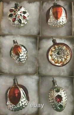 Antq. Xmas Ornaments Silver Mercury Glass Bumpy Indents Flower GERMANY Box of 12