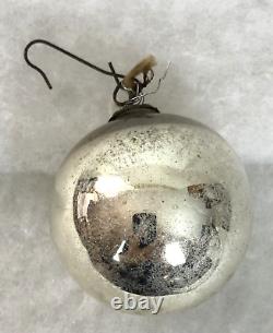 Authentic 2.5 Antique Kugel Christmas Ornament Germany Round Silver Blown Glass