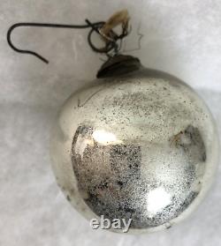 Authentic 2.5 Antique Kugel Christmas Ornament Germany Round Silver Blown Glass