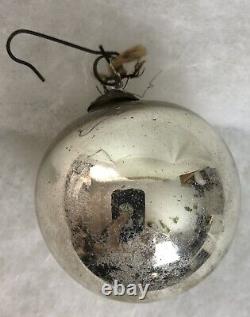 Authentic 2.5 Antique Kugel Christmas Ornament Germany Round Silver Blown Glass