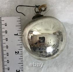 Authentic 2.5 Antique Kugel Christmas Ornament Germany Round Silver Blown Glass