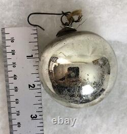 Authentic 2.5 Antique Kugel Christmas Ornament Germany Round Silver Blown Glass