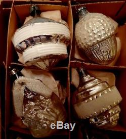 BEAUTIFUL 12 Vintage Mercury Glass XMAS Ornaments GLITTER SILVER