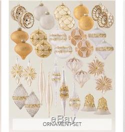 Balsam Hill Gold, Silver & Platinum Glass Ornament Set, 35 Pieces. Handcrafted