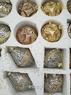 Balsam Hill Silver and Gold Glass Ornament Set of 35