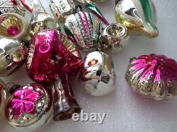 Big lot 35 Old Vintage Silver Glass Christmas Ornaments Xmas Fir-Tree Decoration