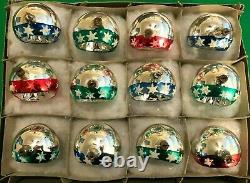 Box 12 Silver Mercury Glass Deep Indent Reflector Xmas Ornaments Czechoslovakia
