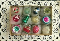 Box 12 Unsilvered & Silvered Feather Tree Ornaments Indents Basket Germany 1940s