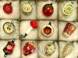 Box of 12 Antique Blown Silver Mercury Glass Christmas Tree Ornaments 1930s-40s