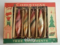 Box of 6 Antique Glass Christmas Ornaments Poland Swirl Torpedo Teardrop Lot B