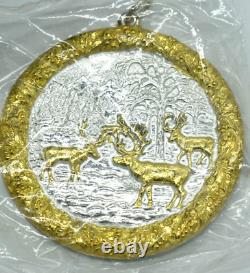 Buccellati Sterling Silver Gold Reindeer Forest Christmas Ornament 2005 NOS