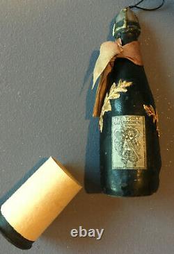 CHAMPAGNE BOTTLE Candy Container w Dresden Trim Antique Christmas Ornament