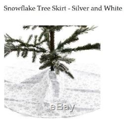 CHRISTMAS DECORATION Snowflake Tree Skirt Silver and White Festive Design 120cm