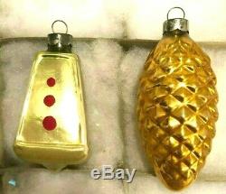 CORNING Box 12 Atq. Xmas Ornament Silvered & Unsilvered Lanterns Pine Cones Buoy