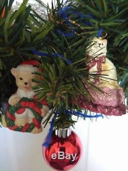 Cat Christmas Wreath With 15 Vtg. Cat Ornaments Red Green Silver Ornaments 20