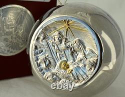 Cazenovia. 999 Sterling Ball Christmas Ornament Manger Scene Opens 2pc