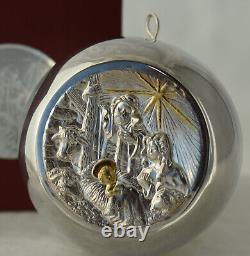 Cazenovia. 999 Sterling Ball Christmas Ornament Manger Scene Opens 2pc