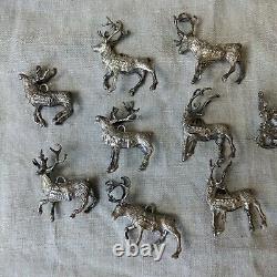 Cazenovia Rare Sterling Silver Reindeer + Sleigh Ornament Lot 8pc Christmas