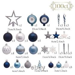 Christmas Ornaments Set, 100ct Navy Blue and Silver Shatterproof Christmas