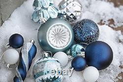 Christmas Ornaments Set, 100ct Navy Blue and Silver Shatterproof Christmas