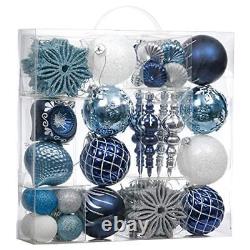 Christmas Ornaments Set, 70ct Navy Blue and Silver Shatterproof Christmas