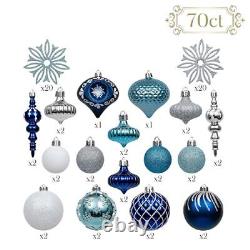 Christmas Ornaments Set, 70ct Navy Blue and Silver Shatterproof Christmas