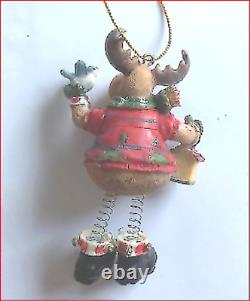 Christmas Tree Decoration Ornaments 2 Moose Airplane Silver Red Brown Xmas Decor