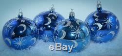Christopher Radko Christmas Ball Ornament 4 BLUE CELESTIAL SILVER STARS & MOONS