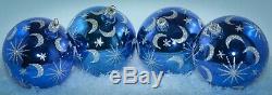 Christopher Radko Christmas Ball Ornament 4 BLUE CELESTIAL SILVER STARS & MOONS