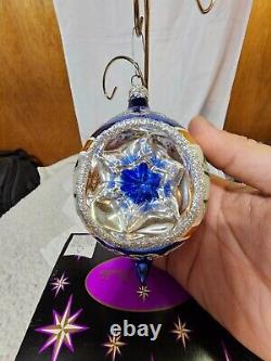 Christopher radko silver Blue red flower green leaf Christmas Ornament with Box