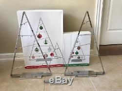 Crate & Barrel SET OF 3 Large & Small Silver Christmas Ornament Trees EUC In Box