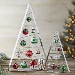 Crate & Barrel SET OF 3 Large & Small Silver Christmas Ornament Trees EUC In Box