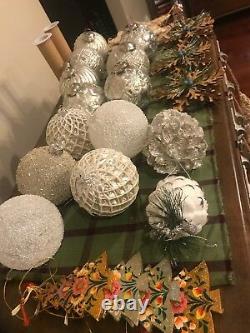 Crate Barrel Silver White Natural Ornaments Ribbon And Tulle For Christmas Tree