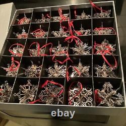 Danbury Mint The Silver Snowflakes Christmas Ornaments Set Of 25 In Box