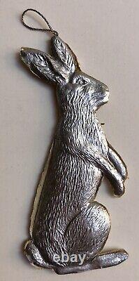 Dresden 2 Sided German Silver Rabbit Christmas Easter Ornament Antique