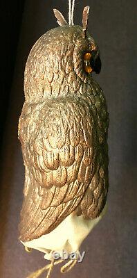 Dresden 3-D OWL Candy Container Antique Christmas German Ornament Exc. Condition