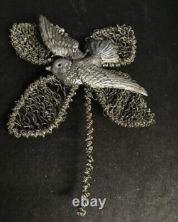 Dresden FLYING BIRD on Wired Wrapped Clover Antique Christmas Ornament