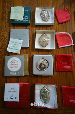 FIFTEEN TOWLE, WALLACE & HALLS Sterling Silver Christmas Ornaments 1972 1996