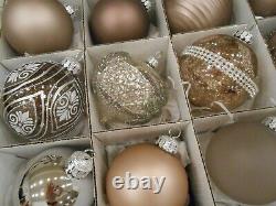 FRONTGATE Set 20 TAUPE SILVER GREY BROWN Glamorous ORNAMENTS Blown Glass 90mm +