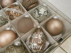FRONTGATE Set 20 TAUPE SILVER GREY BROWN Glamorous ORNAMENTS Blown Glass 90mm +
