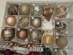 FRONTGATE Set of 19 TAUPE, SILVER, GREY, BROWN, BURGUNDY ORNAMENTS Blown Glass