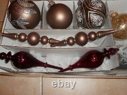 FRONTGATE Set of 19 TAUPE, SILVER, GREY, BROWN, BURGUNDY ORNAMENTS Blown Glass
